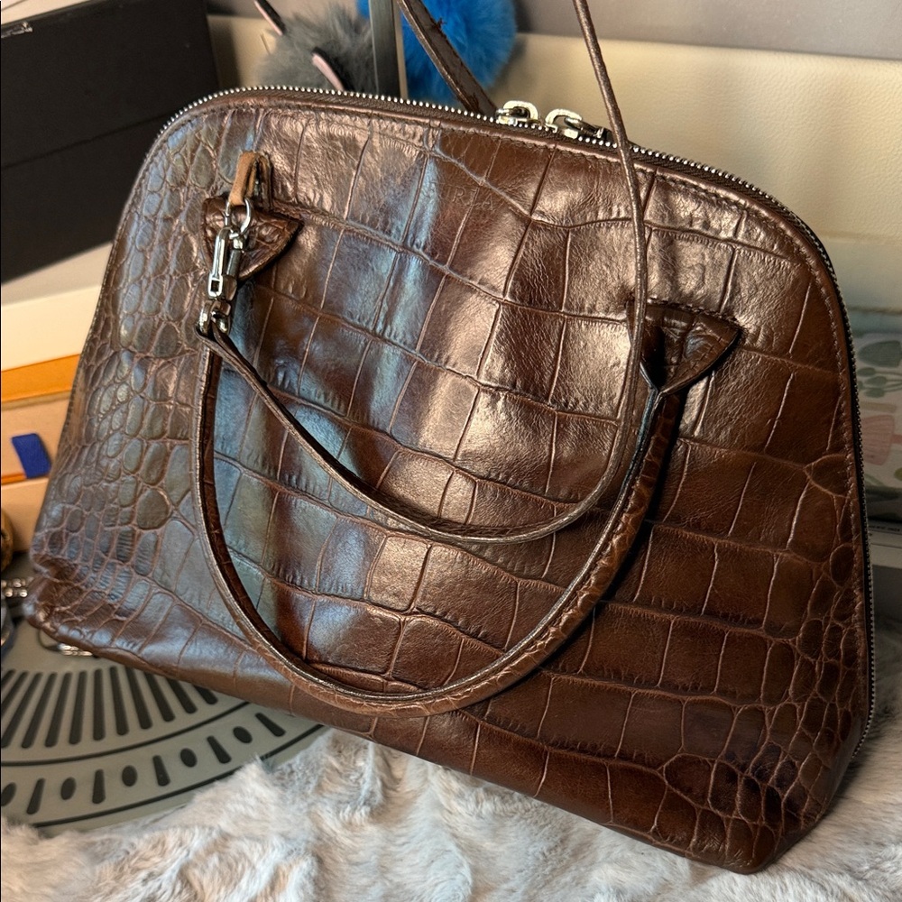 Furla Dark Brown Crocodile-Embossed Shoulder Bag - Picture 10 of 10